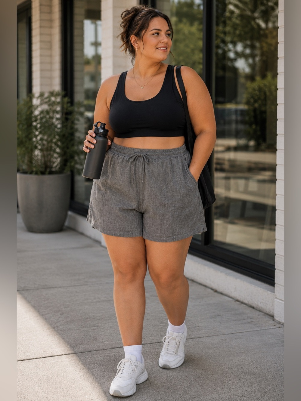 Athleta Retreat Lightweight Linen Brown Elastic Waist Shorts W/Pockets Size 2X